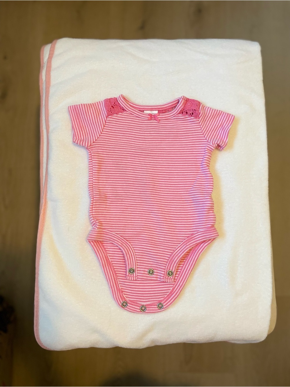 Carter's Pink & White Striped Short-Sleeve One-Piece Bodysuit
